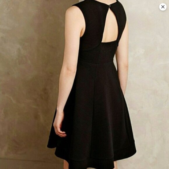 Anthropologie Fairchild Fit and Flared Black Dress by Maeve Open Back Sz Medium - Picture 2 of 13